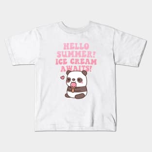 Cute Panda Hello Summer Ice Cream Awaits Kids T-Shirt